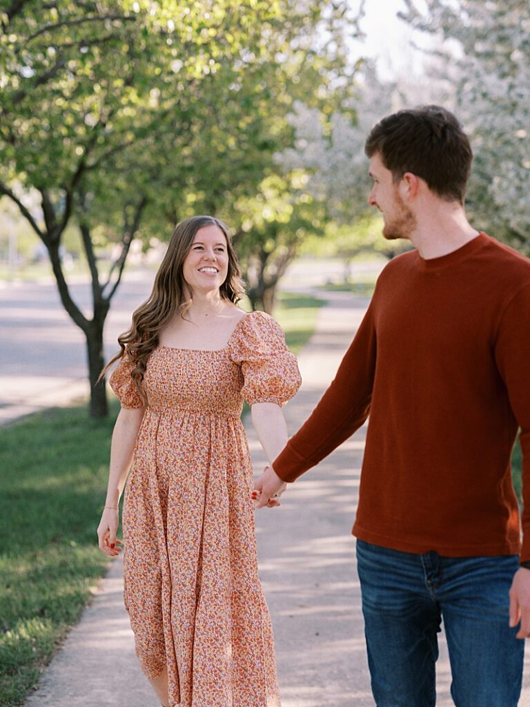 Couple with spring blossom trees