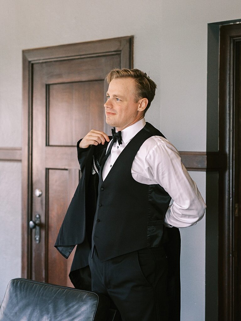 Groom getting ready for wedding