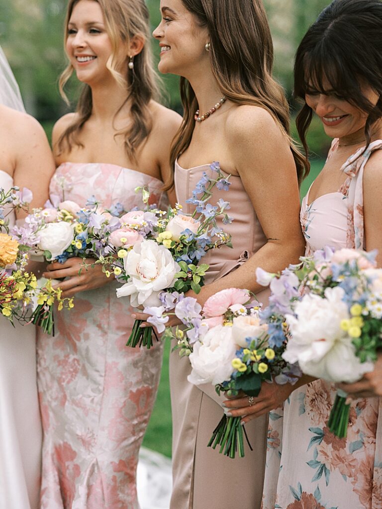 Wedding bouquets with mix and match wedding dresses