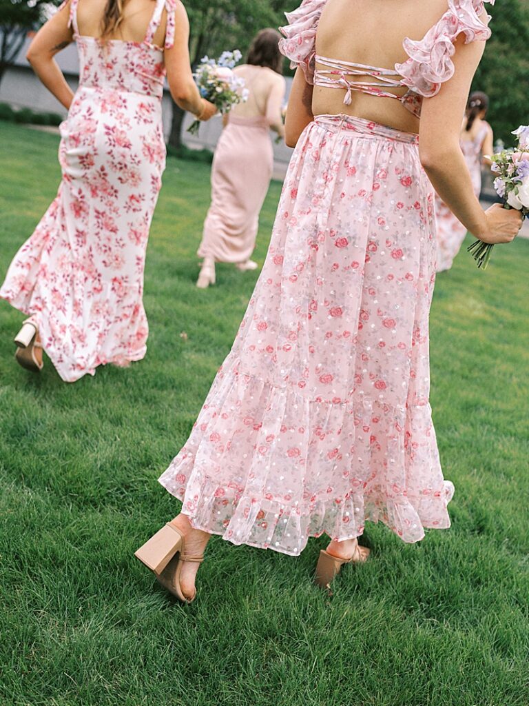 Pink mismatched bridesmaid dresses