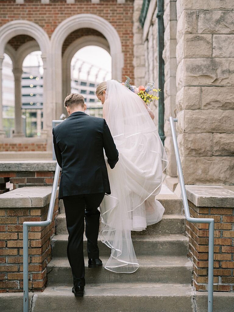 Bride and Groom at St. Ambrose Cathedral in Des Moines