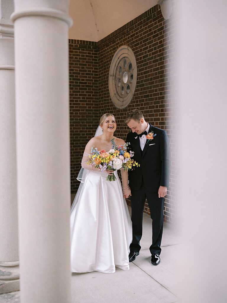 Bride and Groom at St. Ambrose Cathedral in Des Moines